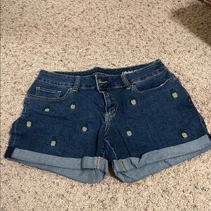 Faded Glory Blue Jean Shorts with Pineapple Embroidery